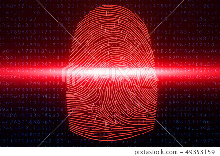 3D illustration Fingerprint scan provides security access with biometrics identification. Concept 3D illustration Fingerprint scan provides security access with biometrics identification. Concept 49353159