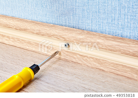 Plastic floor plinth with cable channel. 49353818