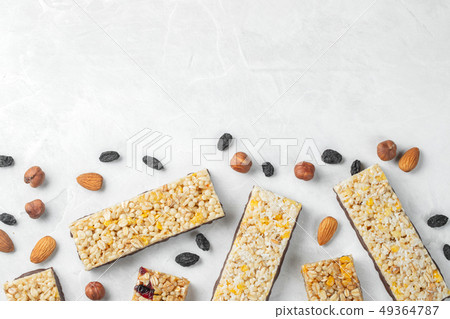 Healthy sweet dessert snack. Cereal granola bar. Healthy sweet dessert snack. Cereal granola bar. 49364787