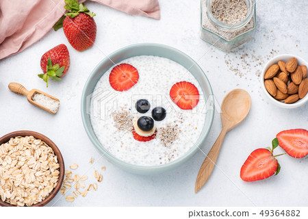 Healthy breakfast for kids with funny face food art 49364882