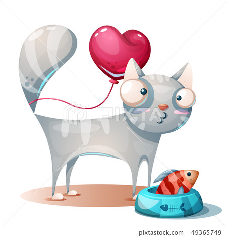 Cute kitty, cat characters with fish Cute kitty, cat characters with fish 49365749