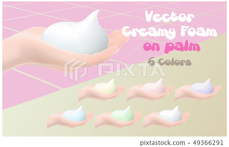 Illustrated all six colors of bubbles on hand For images of hand soap, mousse, whipped cream, meringue, etc. 49366291