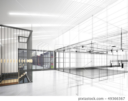sketch design of interior hall, 3d rendering - Stock Illustration ...