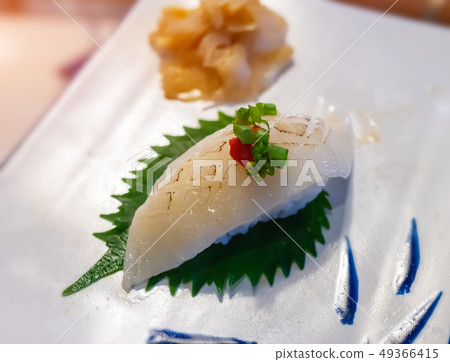 Engawa sushi or flatfish fin with rice. Engawa sushi or flatfish fin with rice. 49366415