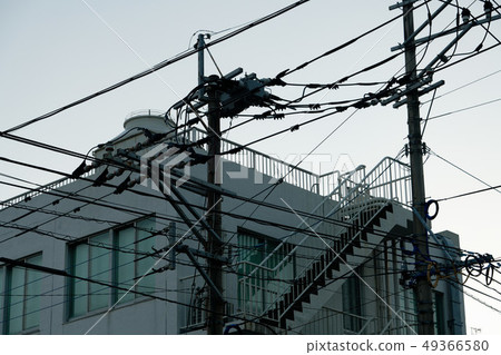 Electric wire, water storage tank and outside stairs 49366580