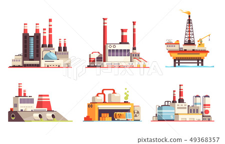Industrial Buildings Flat Set - Stock Illustration [49368357] - PIXTA
