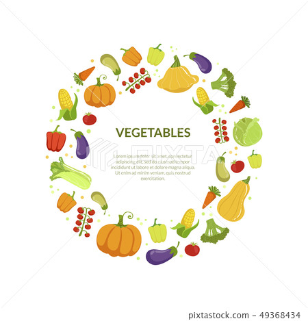 Round Frame of Different Fresh Vegetables Vector Illustration Round Frame of Different Fresh Vegetables Vector Illustration 49368434