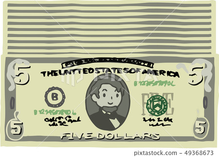 Five Dollar Banknote American Dollar $ Cute Hand Drawn Five Dollar Banknote American Dollar $ Cute Hand Drawn 49368673