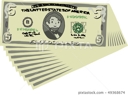 Five Dollar Banknote American Dollar $ Cute Hand Drawn Five Dollar Banknote American Dollar $ Cute Hand Drawn 49368674