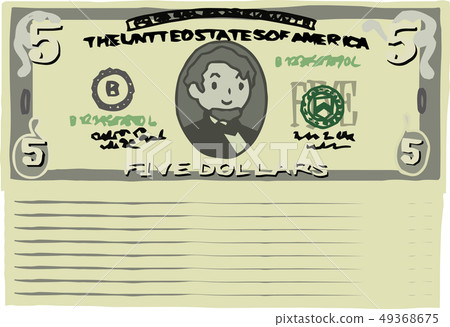 Five Dollar Banknote American Dollar $ Cute Hand Drawn Five Dollar Banknote American Dollar $ Cute Hand Drawn 49368675