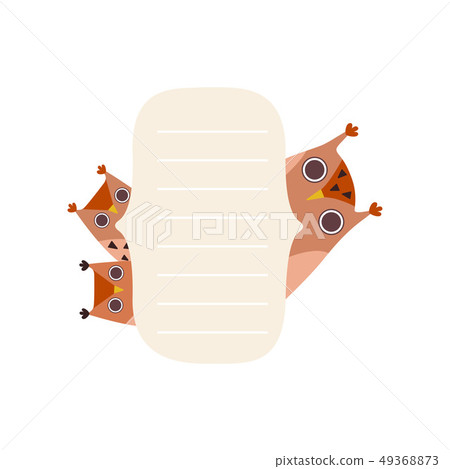 Owlets Holding Empty Banner Cute Cartoon Owl Stock