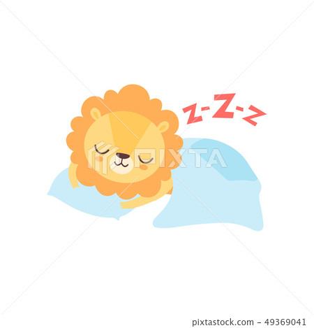 Cute Lion Sleeping In Bed Funny African Animal Stock Illustration
