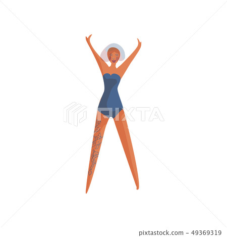 Tattooed woman on white background. Tattoo concept. 49369319