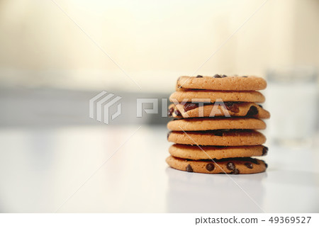 Closeup of chocolate american cookies with raisins Closeup of chocolate american cookies with raisins 49369527