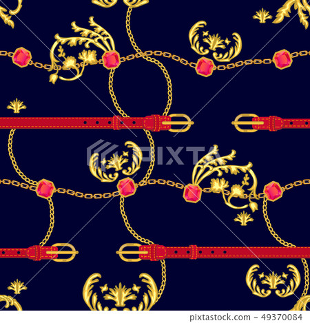 Print with golden chains and damask elements. Print with golden chains and damask elements. 49370084