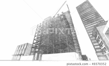建造場所鋼框架建築建設中例證黑白照片2 建造場所鋼框架建築建設中例證黑白照片2 49370352