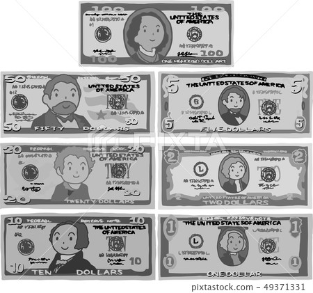 Dollar bill american dollar cute illustration set 49371331