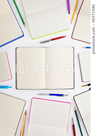 paper notebook and school supplies at white 49371490