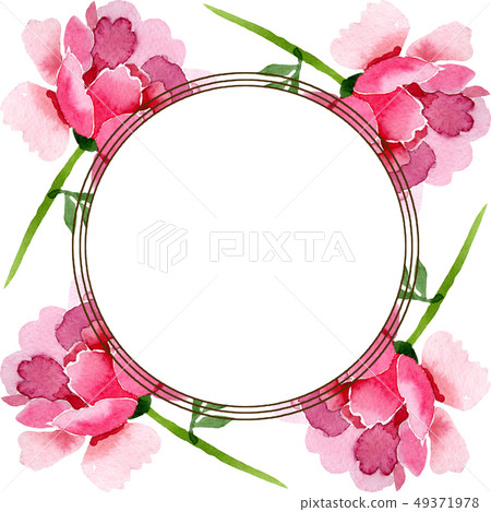 Pink peony floral botanical flowers. Watercolor background illustration set. Frame border ornament Pink peony floral botanical flowers. Watercolor background illustration set. Frame border ornament 49371978