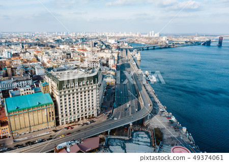 Aerial drone photo.Road with traffic. Beautiful panorama with copter Aerial drone photo.Road with traffic. Beautiful panorama with copter 49374061