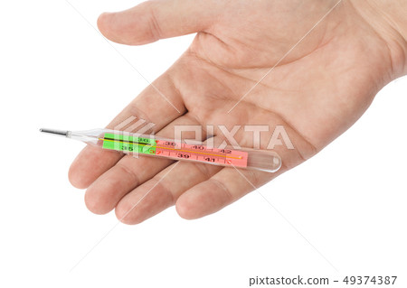 Hand with medical thermometer 36,6 Hand with medical thermometer 36,6 49374387