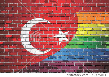 Brick Wall Turkey and Rainbow flags Brick Wall Turkey and Rainbow flags 49375011