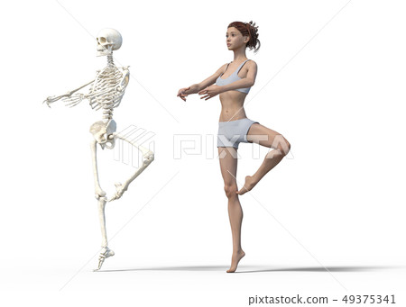 跳舞婦女和骨骼perming3DCG例證材料 49375341