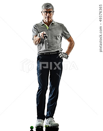 senior man golfer golfing shadow silhouette isolated white background senior man golfer golfing shadow silhouette isolated white background 49376365
