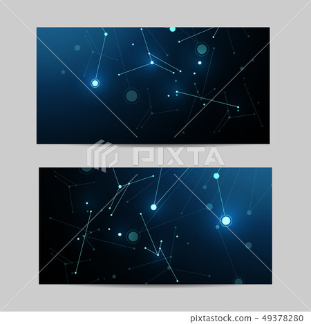 Set of horizontal banners. Geometric pattern with connected lines and dots. 49378280