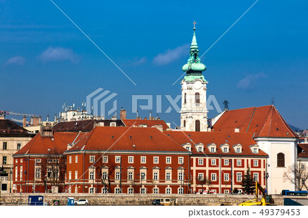 Buda bank of the Danube river at Budapest city 49379453