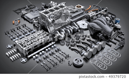 Car engine disassembled. many parts. 49379720