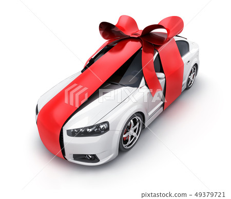 Car gift and red ribbon on isolated background Car gift and red ribbon on isolated background 49379721