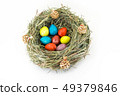 colored easter quail eggs in grass nest with bumps 49379846