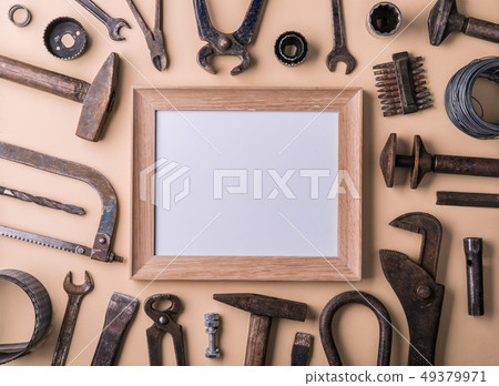 Fathers day greeting card concept. Flat lay. Copy space. Fathers day greeting card concept. Flat lay. Copy space. 49379971