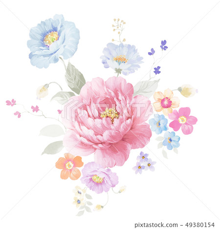 Beautiful watercolor peony flower 49380154