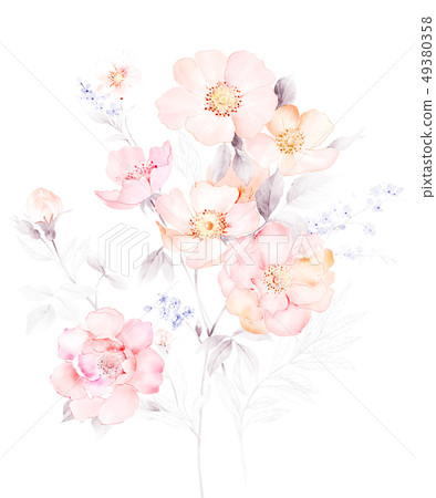 Soft watercolor watercolor flower combination Soft watercolor watercolor flower combination 49380358