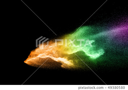 Abstract colorful powder explosion on black 49380580