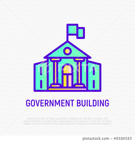 Government building with flag thin line icon Government building with flag thin line icon 49380583