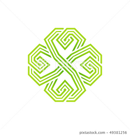 Four leaf green shamrock in Celtic style, vector 49381256