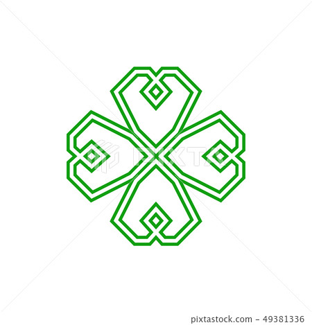 Four leaf green shamrock in Celtic style, St Patrick's day vector clover icon 49381336