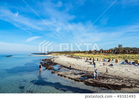 Baltic Sea coast with blue sky in Wustrow, Germany 49381493