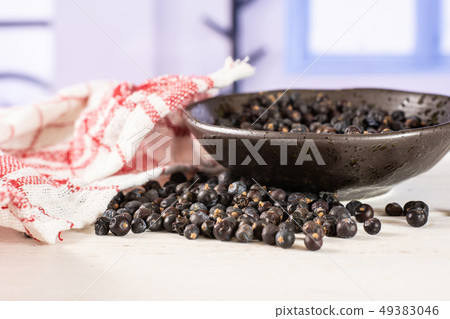 Dry juniper berries with blue window Dry juniper berries with blue window 49383046