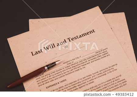 Notary's public pen and stamp on testament and last will. Notary public Notary's public pen and stamp on testament and last will. Notary public 49383412