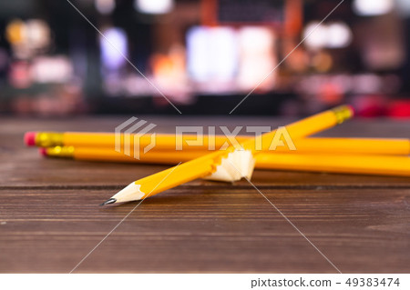 Yellow simple pencil with restaurant 49383474