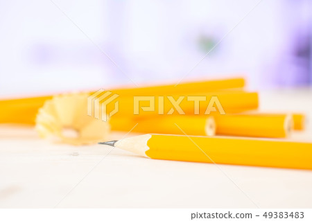 Yellow simple pencil with red tulips Yellow simple pencil with red tulips 49383483