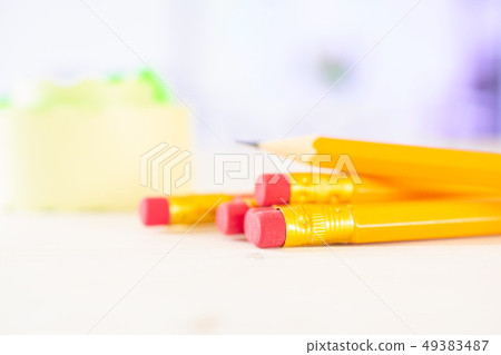 Yellow simple pencil with red tulips Yellow simple pencil with red tulips 49383487