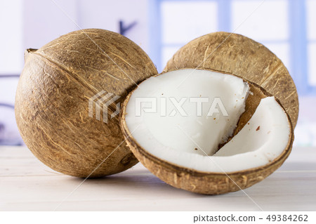 Fresh bio coconut with blue window Fresh bio coconut with blue window 49384262
