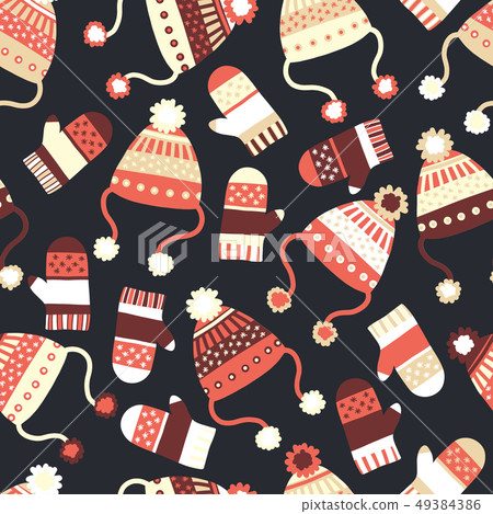 Seamless vector background with hats and mittens. Contemporary seasonal winter pattern tile with Seamless vector background with hats and mittens. Contemporary seasonal winter pattern tile with 49384386