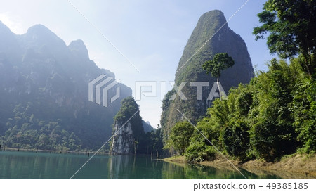 tropical landscape on chiao lan lake in khao sok tropical landscape on chiao lan lake in khao sok 49385185