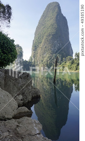 tropical landscape on chiao lan lake in khao sok tropical landscape on chiao lan lake in khao sok 49385190